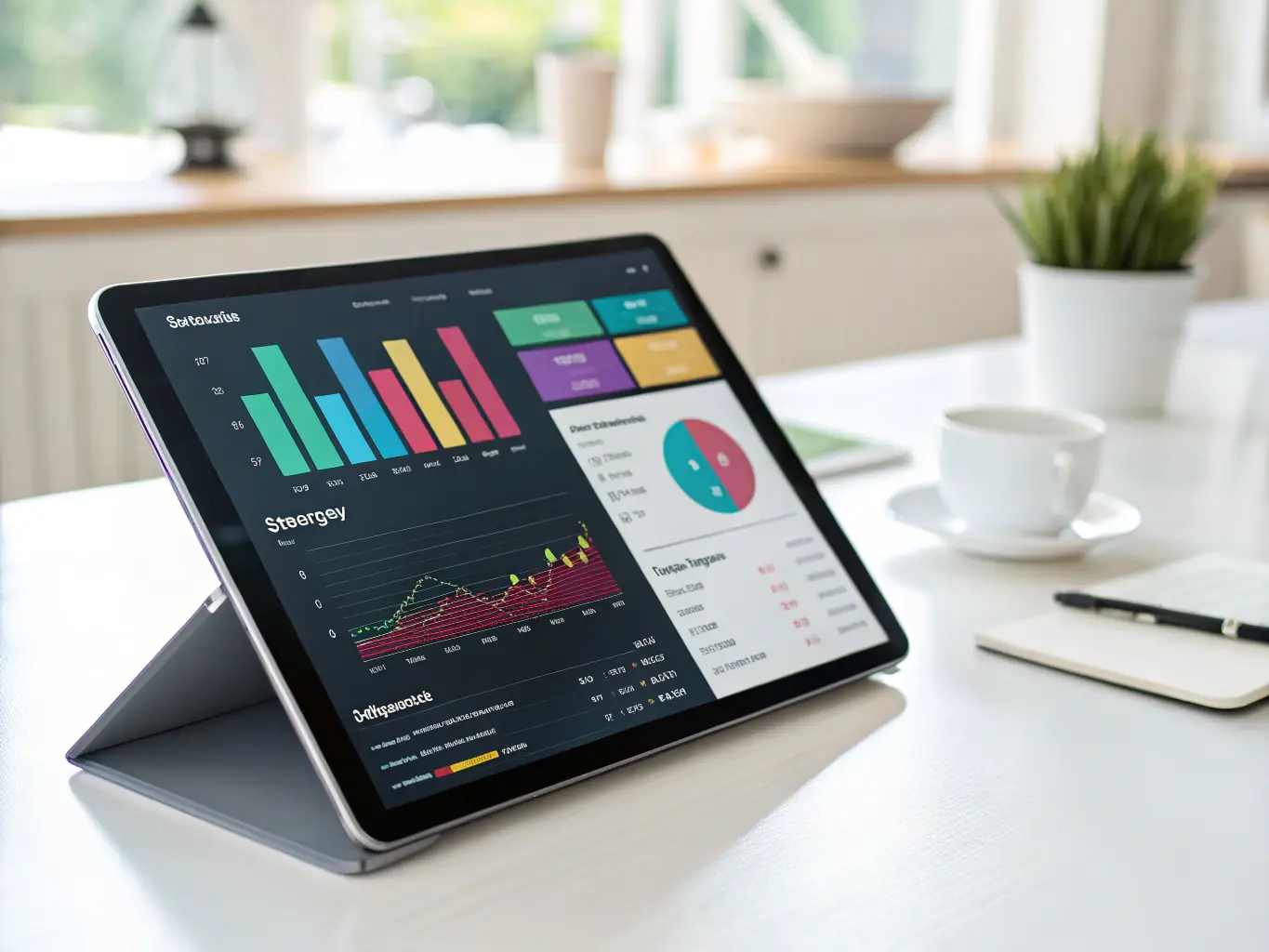 A person using the Tangled platform on their tablet, focusing on the expense tracking feature. The interface is clean and easy to navigate, with clear categories for different expense types.