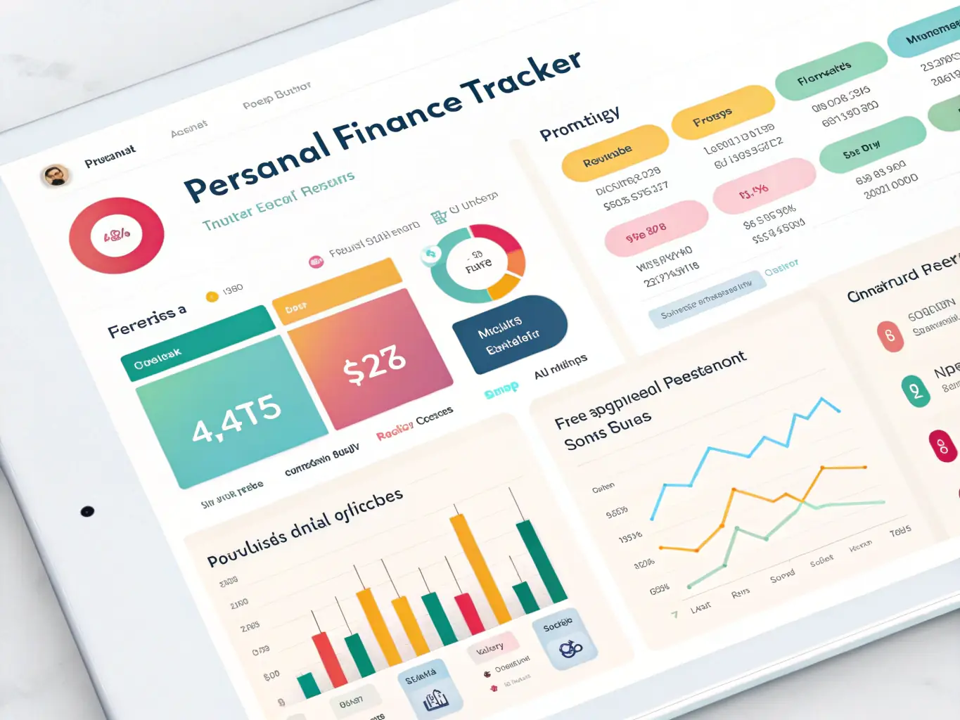 A person viewing a financial visualization chart on the Tangled platform on their smartphone. The chart is colorful and easy to understand, showing income versus expenses over time.